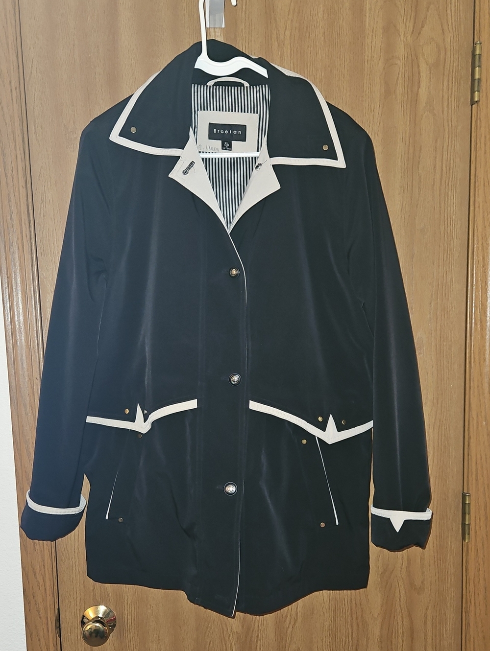 Braetan Black Trench Coat with White Trim